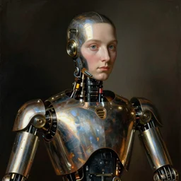 a portrait of a shiny metallic renaissance robot, in the style of Jan van Eyck,