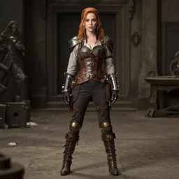 full body photo of christina hendricks as a steampunk rogue warrior
