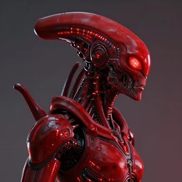 portrait of red - tinged, red leds, futuristic cybernetic warrior alien in profile, highly intricate, detailed humanoid, trending on artstation