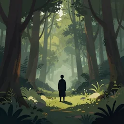 standing in the glade alone, a simple textured vector based illustration, critical detail, contrasting colors, sharp focus, atmospheric dreamscape painting, wlop by ( jeremiah ketner and leonardo da vinci and greg rutkowski )