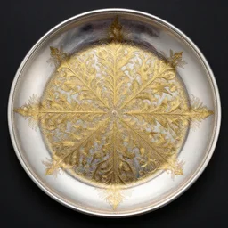 silver plate with a gold fractal filigree, hyper detailed