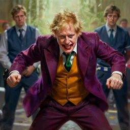boris johnson, perfectly - centered - painting of boris johnson dressed like the joker being arrested, sweaty, dynamic action pose, insane, intricate, highly detailed, digital painting, artstation, concept art, smooth, sharp focus, illustration, unreal engine 5, 8 k, art by artgerm and greg rutkowski and alphonse mucha