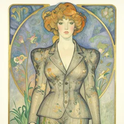 a copic maker art nouveau portrait of a russian model girl detailed features wearing a atex suit weeding designed by balenciaga by john berkey, norman rockwell akihiko yoshida