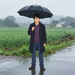 Rainy day in a rural area in Luxembourge, Greg Rutkowski fuse with Yoji Shinkawa style