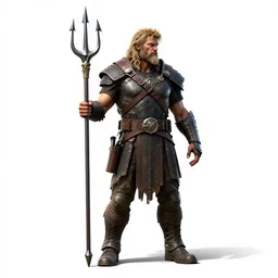 rugged poseidon with trident, high detail digital art, full body, standing, isolated on a pure white background, centered, whole figure in frame, sharp focus, studio lighting