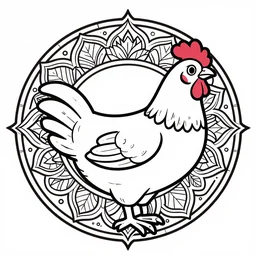 a highly detailed chicken mandala coloring page for adults