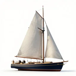 industrial sailboat, clean 3d render, octane render, isolated on a pure white background, centered, entire object in frame, sharp focus, soft studio lighting