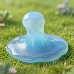 photo of one transparent translucent closeup bluish slime in the meadow. fantasy, high details, masterpiece, cgsociety, octane render, 8 k, volumetric lighting, translucent raytracing, artstation contest winner