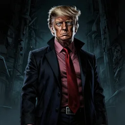 Donald trump in My Hero Acadamia, dark colors, sinister atmosphere, dramatic lighting, cinematic, establishing shot, extremely high detail, photo realistic, cinematic lighting, pen and ink, intricate line drawings, by Kohei Horikoshi, post processed, concept art, artstation, matte painting, style by eddie mendoza, raphael lacoste, alex ross