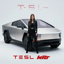 knight rider with kitt as a tesla cybertruck, tv show, promo photo, set photo, title card