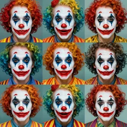 collage of various people in clown make - up, face symmetry, highly detailed, photorealistic, digital art, wimmelbilder, 8 k