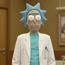 portrait photo still of real life rick sanchez wearing a labcoat 8 k, 8 5 mm f 1. 8
