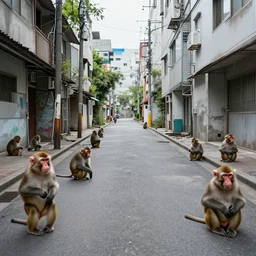 abandoned street of tokyo full of monkeys