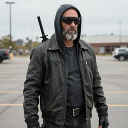 old homeless sub zero from mortal kombat shot by bruce gilden on a parking lot, overexposed, grainy, magnum photos