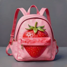 a stylish backpack in strawberry fruit shape, digital art, artgem, oil painting, artstation, hasselblad photo, 4 k resolution, fashion design, product photo
