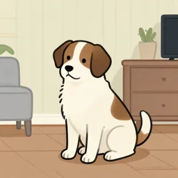 a still frame illustration of a a dog sitting in the room by quint buchholz, cheng hsiao - ron