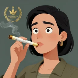 cartoon portrait of a clever character tries long cannabis joint with sensibility. octane 4 k render by eyvind earle, female australian award winning illustration