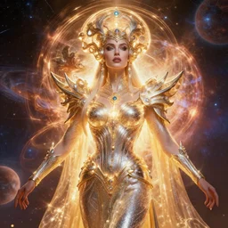 portrait of the powerful queen of the solar system in the style of anna dittmann and in the style of wayne barlowe. glowing, ornate and intricate, stunning, dynamic lighting, complex and detailed.