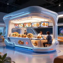 futuristic fast food restaurant and drive through designed for space ships