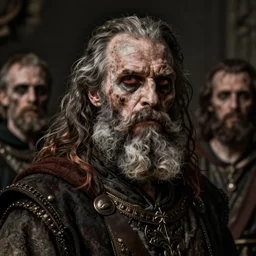 hyper realistic photo portrait medieval bearded zombie cinematic, greg rutkowski, james gurney, mignola, craig mullins, brom