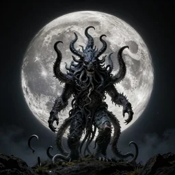 lovecraftian horror cthulhu as the moon orbiting the earth, unreal engine, extremely detailed