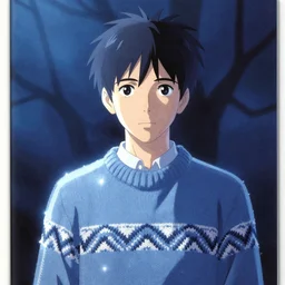 portrait of jesse pinkman as sapphire herald in an elegant winter sweater, by makoto shinkai, by akihiko yoshida, by zdzislaw beksinski, by dariusz zawadzki, artbook, tone mapped, deep blues, shiny, soft lighting
