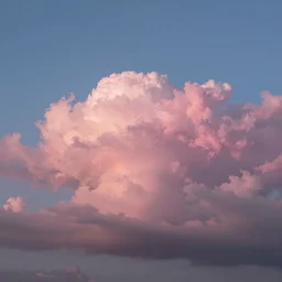 a beautiful sky. pink puffy cotton candy clouds. evening light. chiho Aoshima.