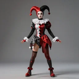 full body photo beautiful jester rogue, highly detailed, 4k, HDR, smooth, sharp focus, hyper realistic, high resolution, award-winning photo