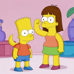 buff lisa simpson flexing over miniature bart simpson