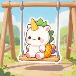 die cut sticker of anime chibi kawaii cute pineapple unicorn on a swing set