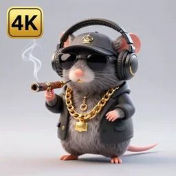 anthropomorphic furry gangster rat wearing headphones and a gold chain, smoking a blunt, 3d render, blender, 4k