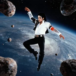 michael jackson dancing in space with asteroids passing in the background