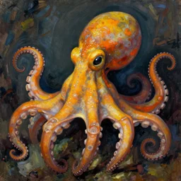portrait of a yellowish orange octopus cthulhu by greg rutkowski in the style of egon schiele