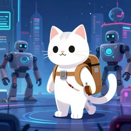 cyber james rescue cats in cyber retro future city from robots and mutants