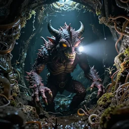 strange as and evil anthropomorphic creature in the sewers, digital photography with flash
