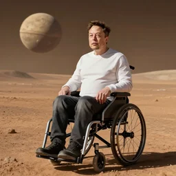 elon musk at age 1 0 0 sitting in a wheelchair on planet mars, high quality, photorealistic