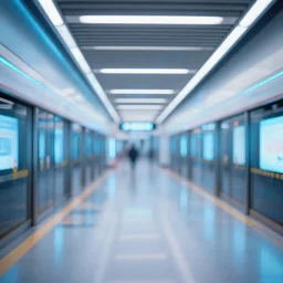 a futuristic subway station, neon lights, 3 5 mm