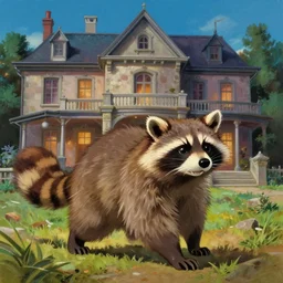 japanese raccoon dog rogue escaping a mansion he robbed, cinematic, detailed, d & d, vibrant, hyperrealistic, trending on artstation, studio ghibli, dynamic pose, dramatic lighting, oil painting