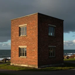 symmetrical square brick house by the oceanside