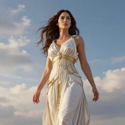 megan fox as a Greek goddess in the sky, octane render