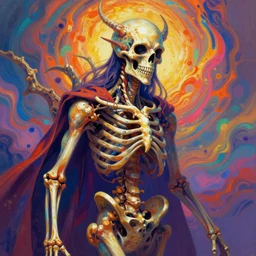 a psychedelic portrait of omin dran skeletal phyrexian psion, vibrant color scheme, highly detailed, in the style of romanticism, cinematic, artstation, moebius, greg rutkowski