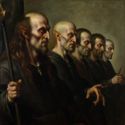 photo of evil, a line of detailed, oil paint, classic art, 1 3 century style, volume light