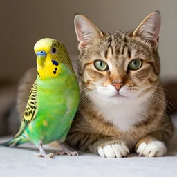 a budgerigar - cat - hybrid, animal photography