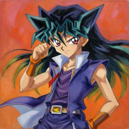 Trending on artstation, Nick Walton from Yu-Gi-Oh, in the style of Kazuki Takahashi, oil on canvas