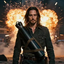 photo of a man with a bomb strapped to him in mid - explosion played by jared leto