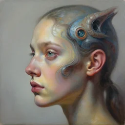 an overdetailed hypermaximalist sideview face portrait shot realistic painting by dragan ilic di vogo | fantastic realism / surrealism