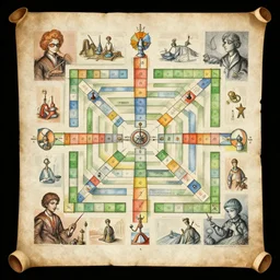 one way perspective labyrinth that looks like a boardgame spell scroll art by Moebius and artgerm and greg rutkowski and Craig Mullins, James Jean, Andrey Ryabovichev, Mark Simonetti and Peter Morbacher 16k