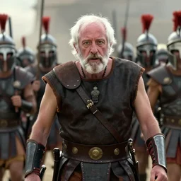 Bernie Sanders dressed as Leonidas, with Leonidas beard, leading Spartans into battle, in screenshot from the 300 movie