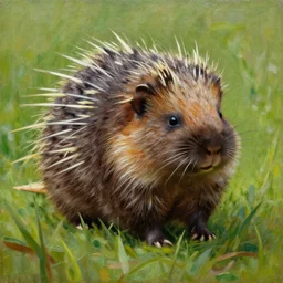 oil painting, littlest pet shop fuzzy porcupine in field, close up, noel coypel, emile eisman - semenowsky, edouard bisson