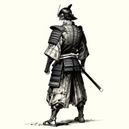 full body portrait from behind samurai, manga, highly detailed, concept art, inkstyle, sketch, artstation